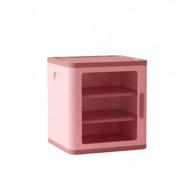 AEELLEEA Pink 2-Tier Storage Cabinet with Clear Door, 15.2" x 14" x 16.1", Kids Room Organizer