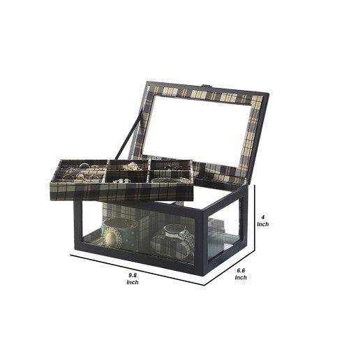 Jewelry Case with Multiple Slots and Removable Watch Cushions, Black
