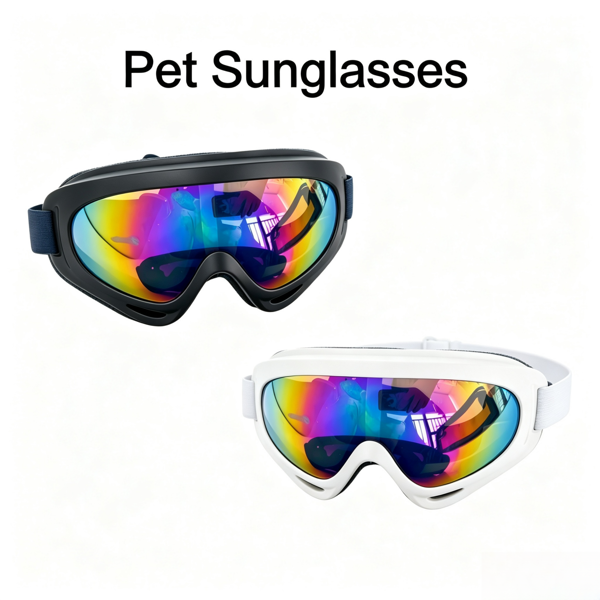 2 Pack Dog Goggles Pet Sunglasses with Adjustable Straps, Rainbow Lens Eye Protection for Medium Large Dogs, Black & White