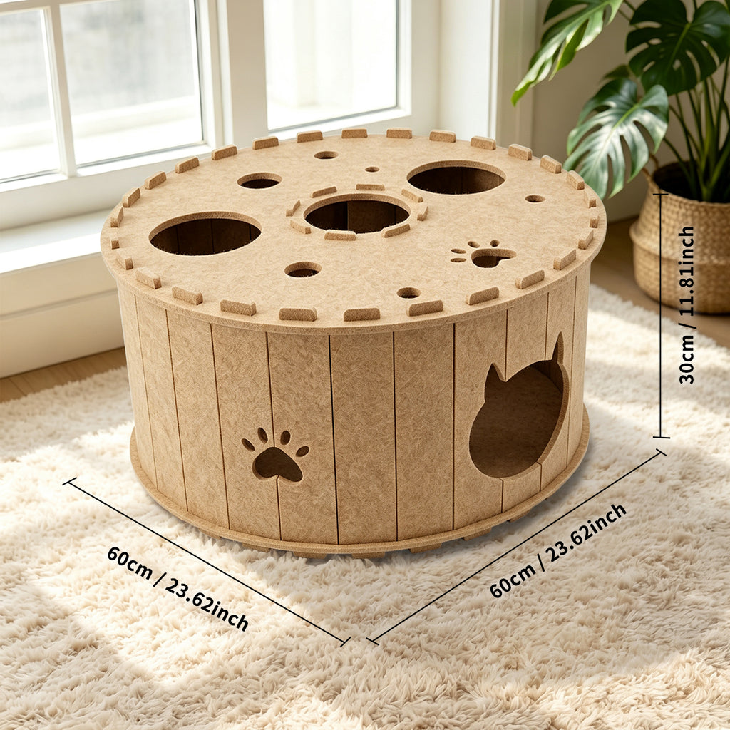 Felt Cat Bed for Indoor Cats, Kitty Cave Tunnel House with Scratching Surface, Scratch-Resistant Hideaway for Multiple Cats