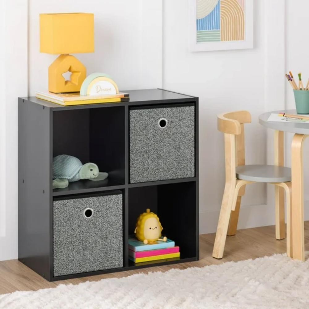 AEELLEEA 4 Cube Storage Organizer, Black Open Cubby Bookshelf, 23.7"×23.78"×11.73" Modular Storage Shelving Unit for Bedroom, Living Room & Office, Multipurpose Display Cabinet