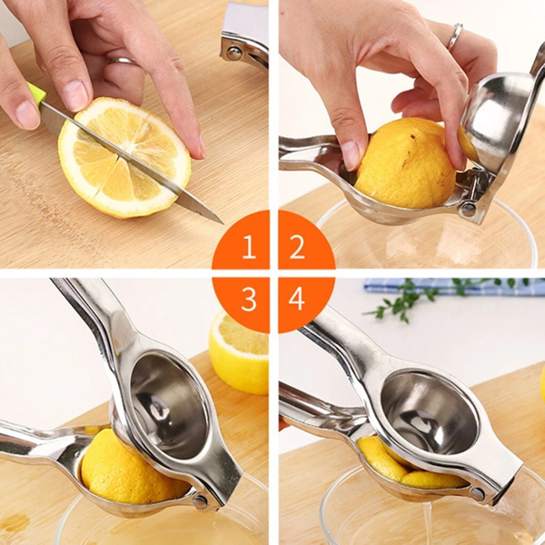 Stainless Steel Lemon Squeezer, Manual Citrus Juicer with Large Capacity Bowl, Reinforced Hinges and Non-Slip Handle for Lemons Limes Oranges