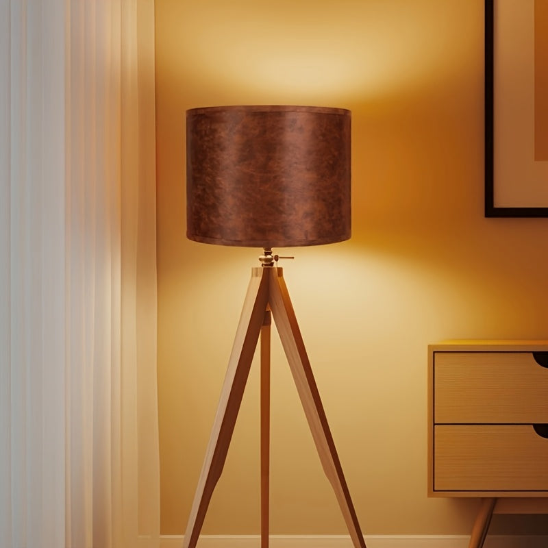 Set of 2 Distressed Brown Faux Leather Drum Lamp Shades, 13" x 13" x 10", Spider Fitter, Includes Harps & Finials