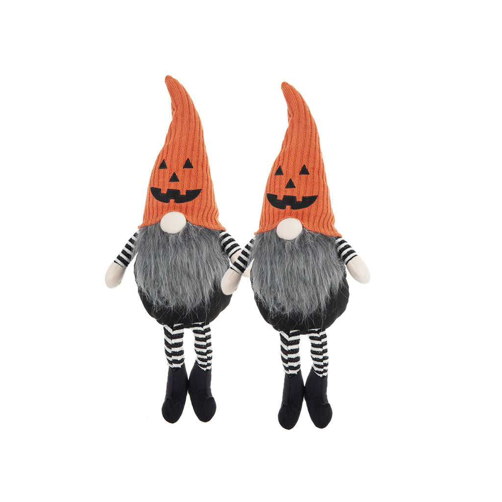 AEELLEEA 18 Inch Halloween Pumpkin Gnome Plush, Jack O Lantern Knit Hat Gnome with Dangling Legs, Farmhouse Halloween Tabletop Decor