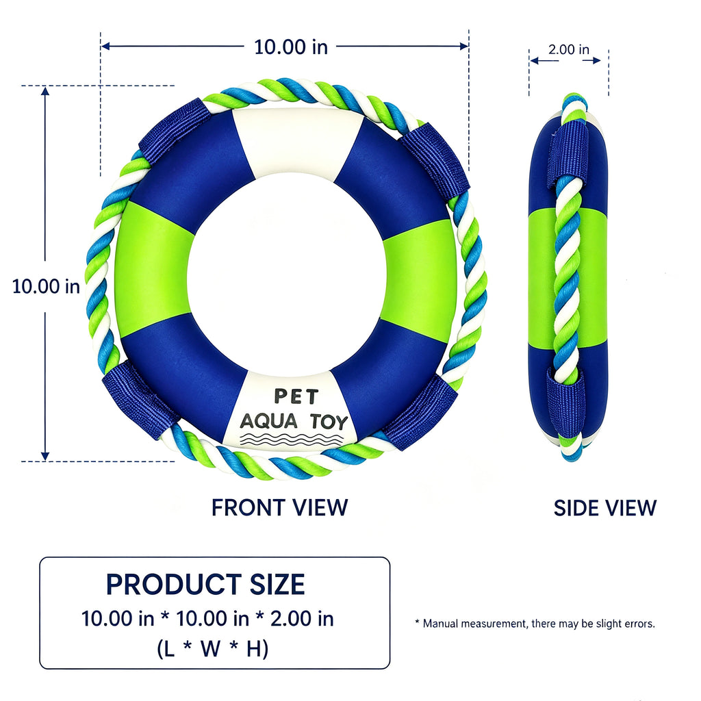 Floating Dog Water Toy, Life Preserver Shape Dog Toy with Rope Handles, Waterproof Interactive Tug Fetch Toy for Swimming Pool Lake Beach, Outdoor Pet Toy for Medium Large Dogs
