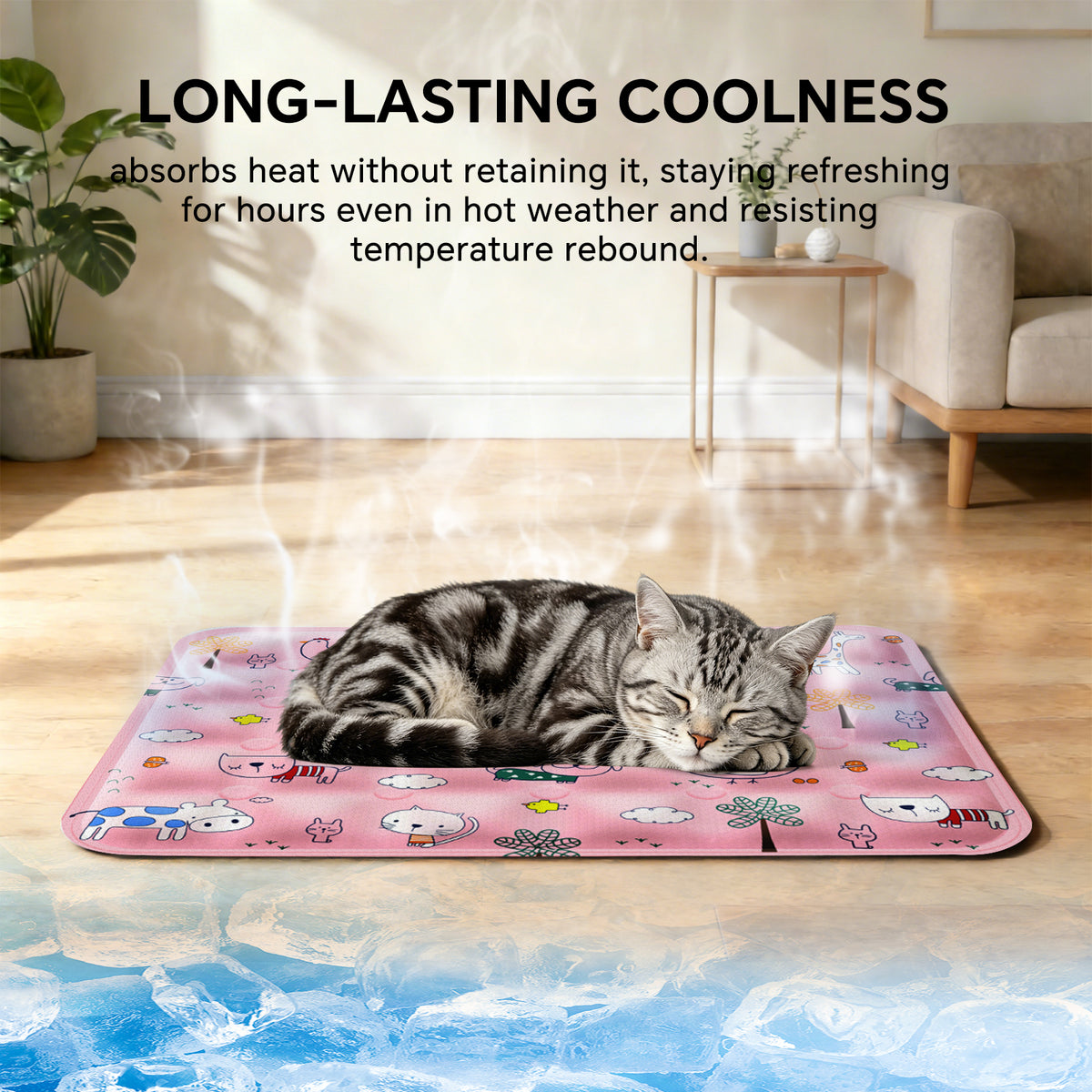 Water-Fill Pet Cooling Mat for Cats & Dogs, Reusable Summer Cooling Pad, Pink, 27.56" x 47.24"