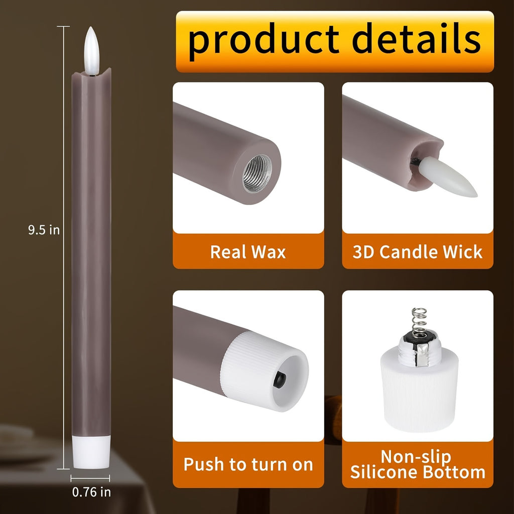 AEELLEEA 6-Pack Gray Pillar Candles - Flameless LED Warm Light Decor for Christmas/Mantel/Dinner Party