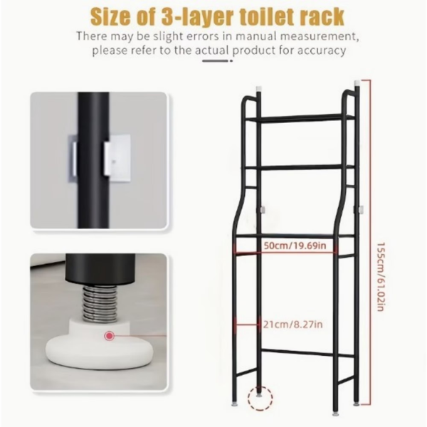 AEELLEEA 3-Tier Over-the-Toilet Storage Rack, Freestanding Bathroom Organizer Shelf with Adjustable Feet and Hooks, Black