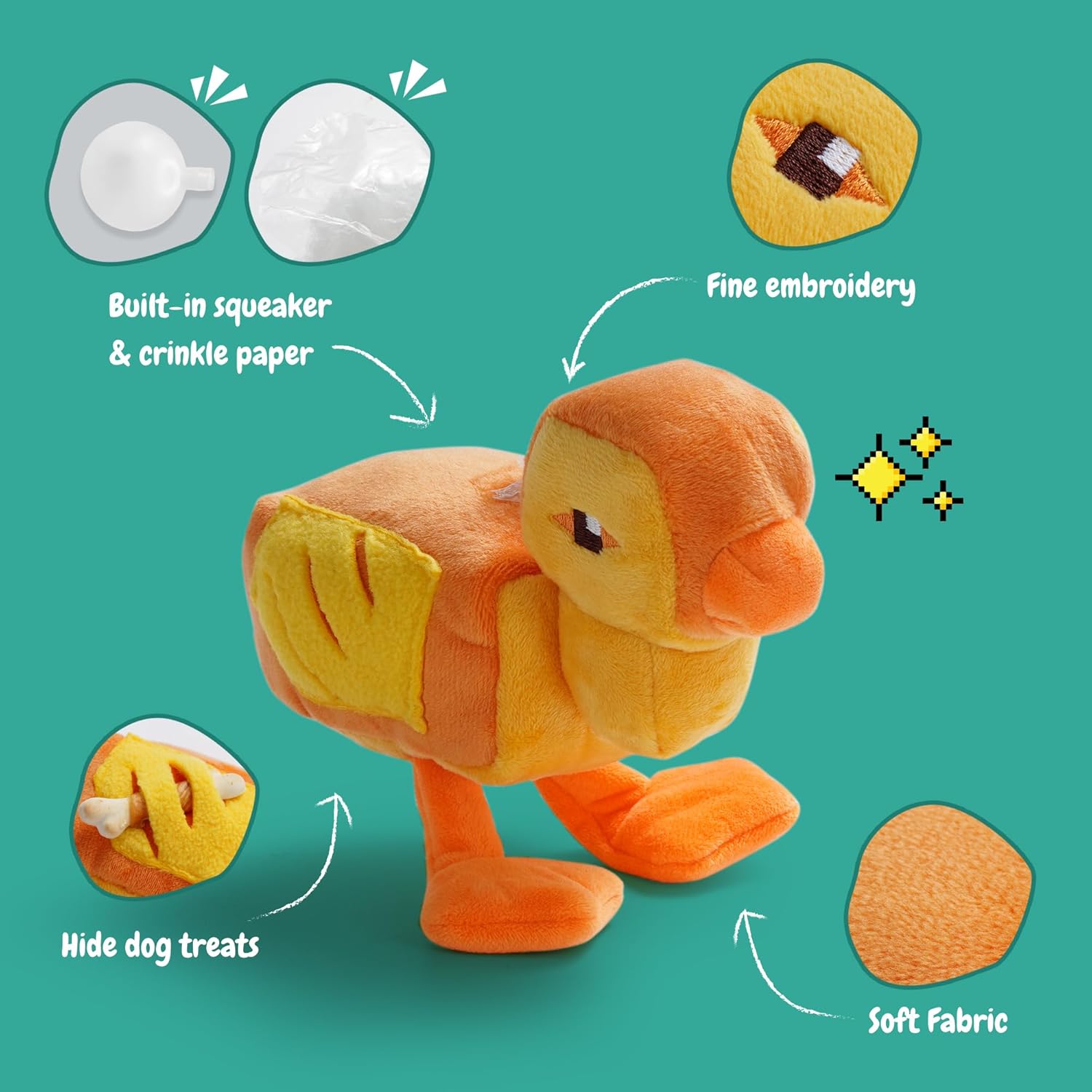Funny Pixel Style Squeaky Dog Toys, 5 Packs Crinkle Plush Stuffed Dog Chew Toy for Small Medium Large Breeds, Unique Puppy Teething Pet Supplies