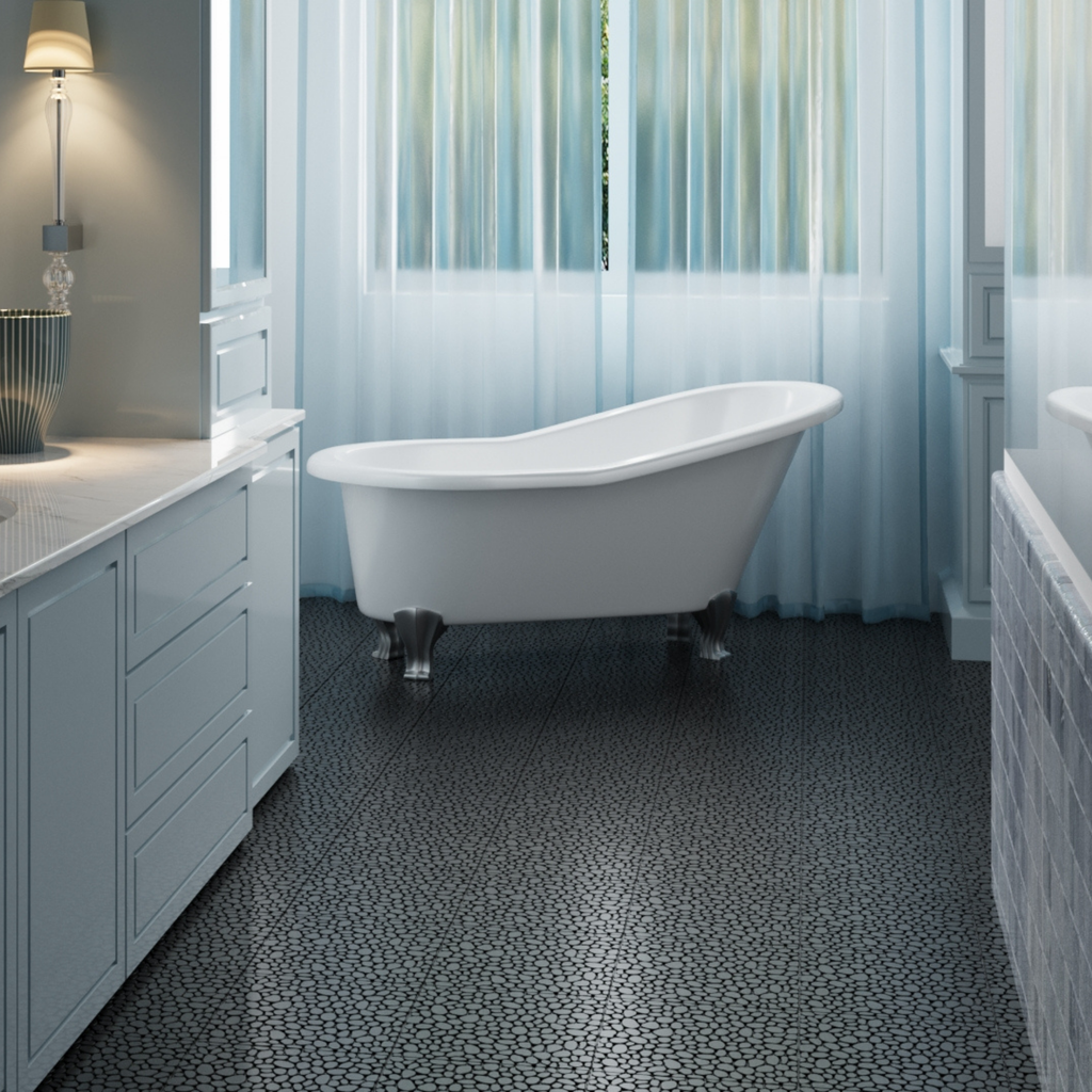 AEELLEEA 12x12 Inch Black Interlocking Deck Tiles, Pebble Pattern Plastic Floor Tiles, Waterproof Non-Slip, Pack of 60 for Bathroom, Patio, Balcony