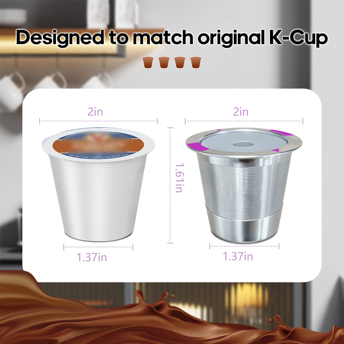 Reusable K Cup Coffee Pods, 304 Stainless Steel Refillable Coffee Filter Compatible with K-Cup Coffee Makers, Include Cleaning Brush & Storage Box