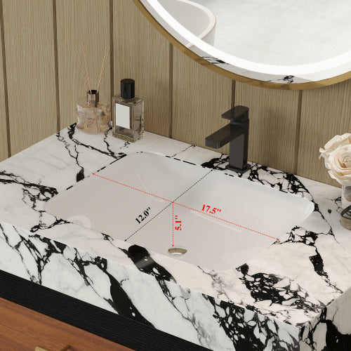 Black Walnut Bathroom Vanity with Sink, Freestanding 3-Drawer Cabinet with Marble Top Gold Legs, Modern Lavatory Console for Bathroom