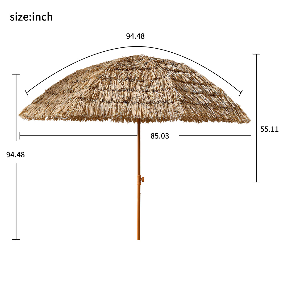 AEELLEEA 7.8FT Thatched Tiki Patio Umbrella, Adjustable Tilt, Outdoor Beach Pool Sun Shade