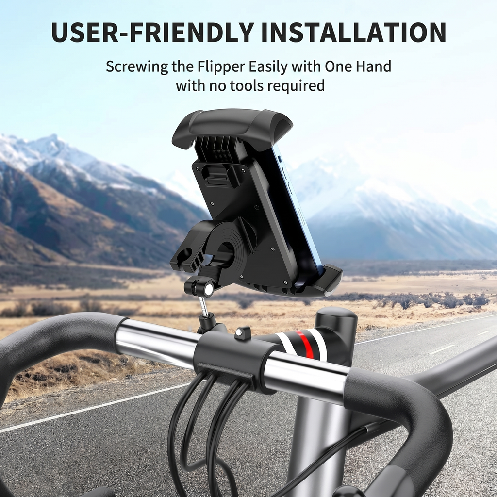 Universal Motorcycle & Bike Phone Mount, 360° Rotatable Handlebar Cell Phone Holder, Shockproof Anti-Slip Bicycle Phone Stand Compatible With IPhone Samsung Android
