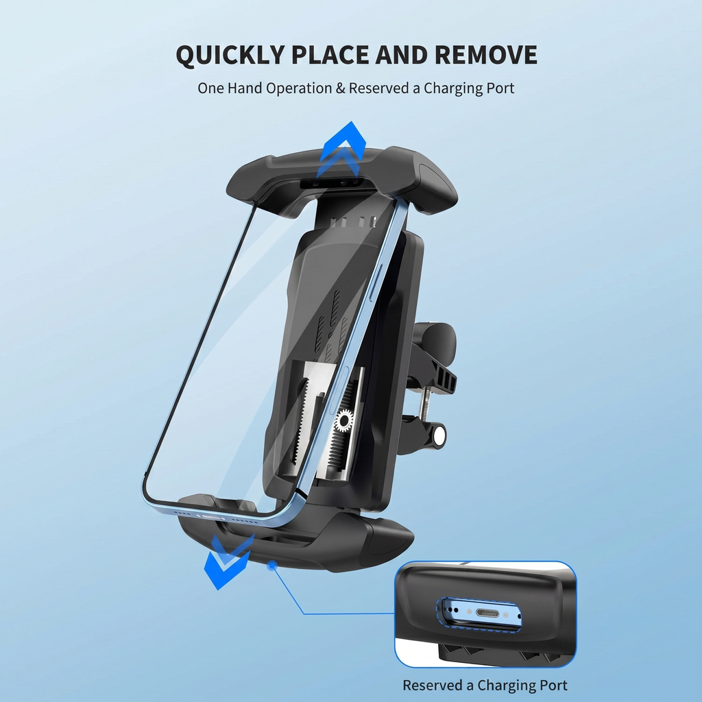 Universal Motorcycle & Bike Phone Mount, 360° Rotatable Handlebar Cell Phone Holder, Shockproof Anti-Slip Bicycle Phone Stand Compatible With IPhone Samsung Android