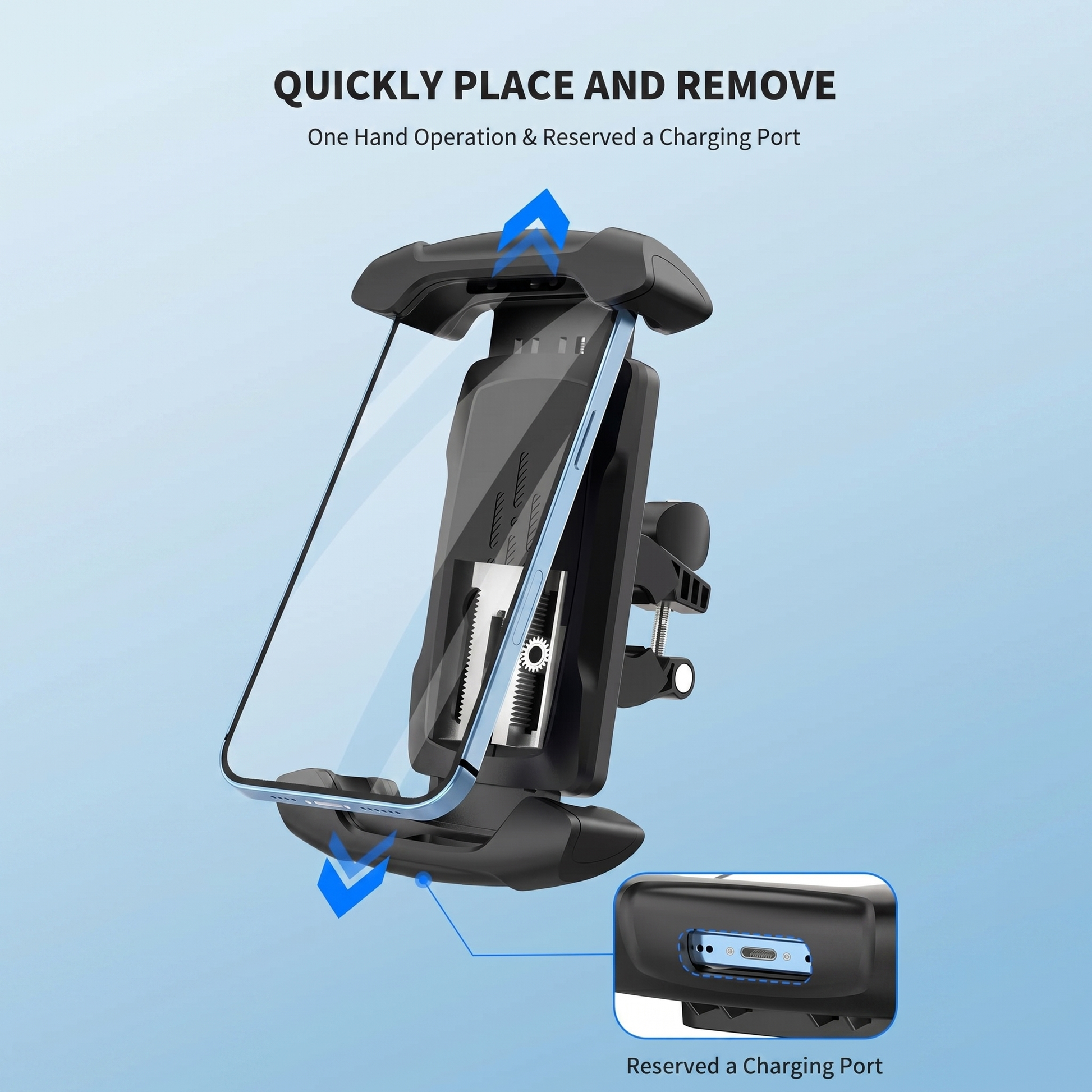 Universal Motorcycle & Bike Phone Mount, 360° Rotatable Handlebar Cell Phone Holder, Shockproof Anti-Slip Bicycle Phone Stand Compatible With IPhone Samsung Android
