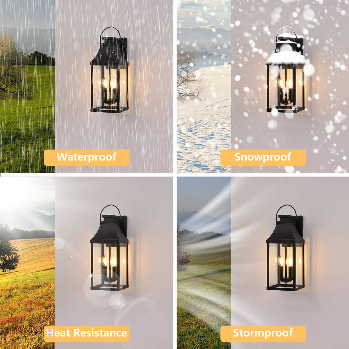 1 Pack Black Outdoor Wall Lantern, Vintage Metal Frame Clear Glass Wall Sconce, 2-Light Hardwired Exterior Wall Light