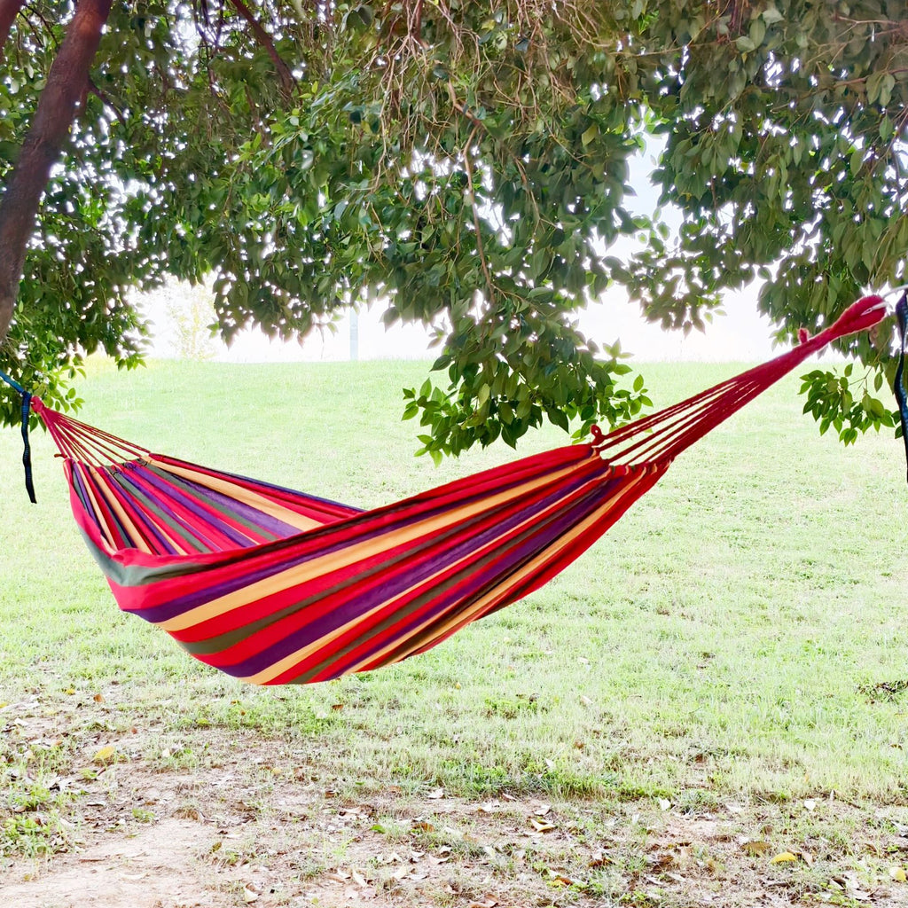 1pc Outdoor Canvas Hammock Camping Swing with Tree Ropes, Heavy Duty for Garden Patio Backyard