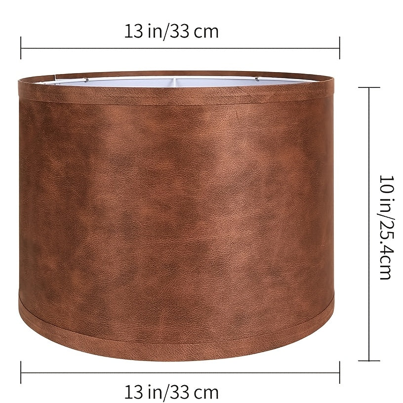 Set of 2 Distressed Brown Faux Leather Drum Lamp Shades, 13" x 13" x 10", Spider Fitter, Includes Harps & Finials