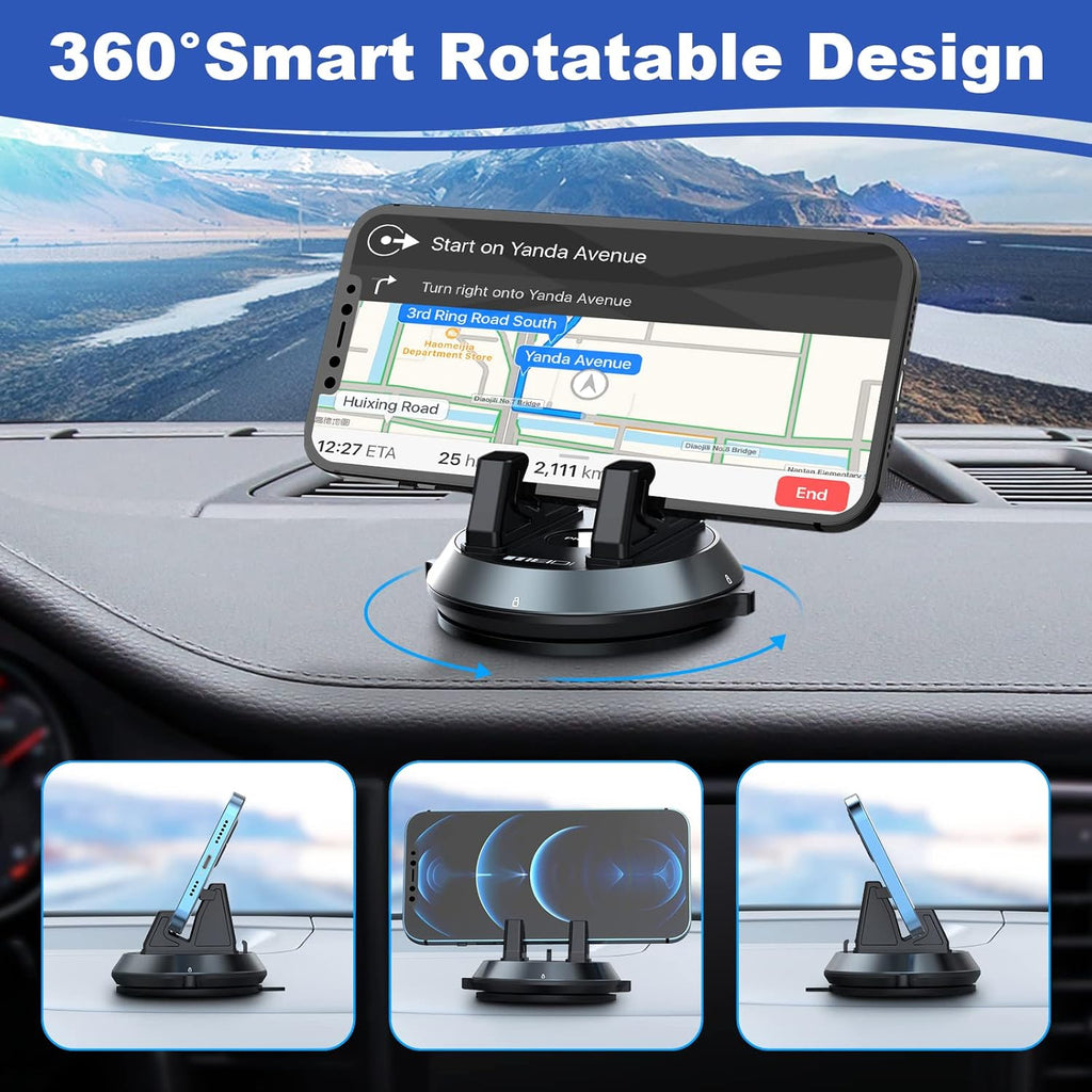 360° Rotating Car Phone Holder For Dashboard, Washable & Reusable Silicone Mount, Anti-Slip Cell Phone Stand For Car & Desk, Universal Compatible With IPhone Samsung Android Phones