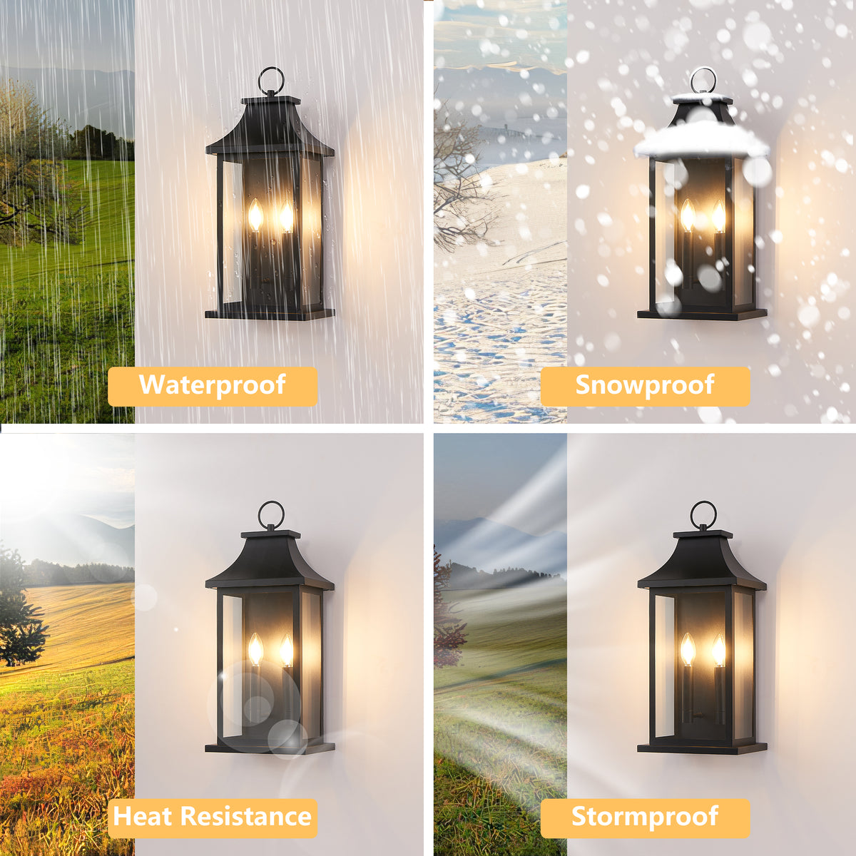 1 Pack Black Outdoor Wall Lantern, Vintage Metal Frame Clear Glass Wall Sconce, 2-Light Hardwired Exterior Wall Light Fixture
