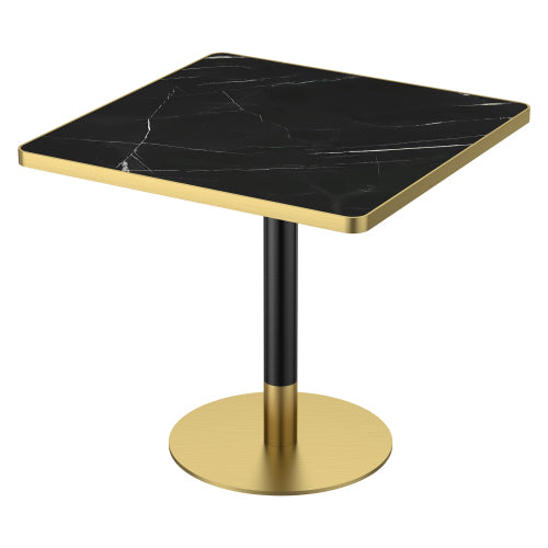 AEELLEEA 31.5-Inch Square Dining Table, Black Marble-Look Top with Black and Gold Metal Pedestal Base, Modern Kitchen Table