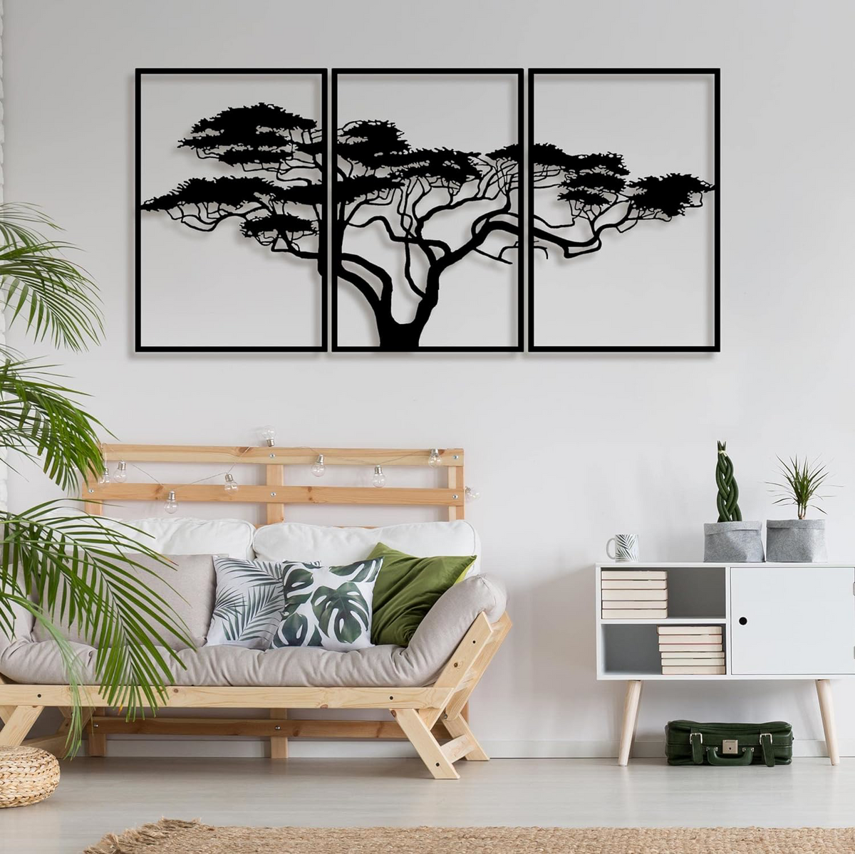 AEELLEEA 3 Panel Tree of Life Metal Wall Art, Black Cutout Tree Silhouette Wall Decor, Modern Iron Tree Wall Sculpture for Living Room Bedroom Office Home Decor