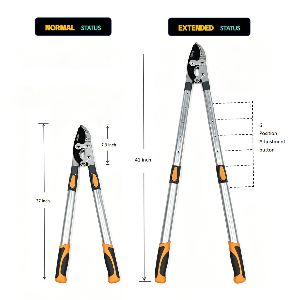 Telescoping Anvil Loppers, Heavy Duty Tree Trimmer, 27-41'' Adjustable Aluminum Handle, Pruning Loppers for Thick Branches up to 2 Inch