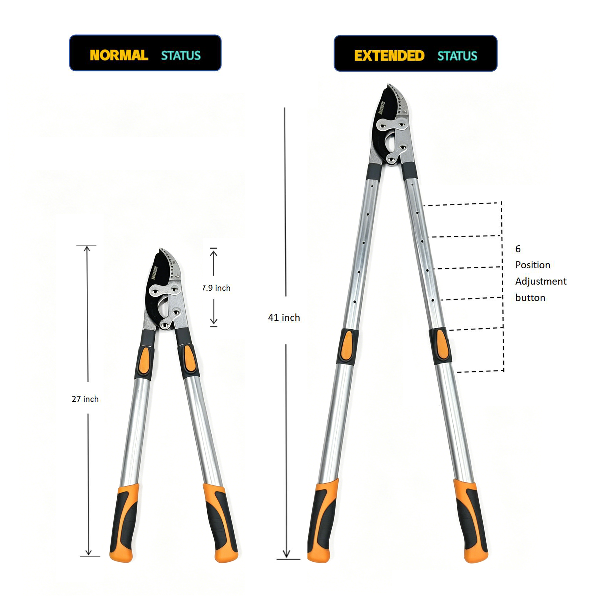 Telescoping Anvil Loppers, Heavy Duty Tree Trimmer, 27-41'' Adjustable Aluminum Handle, Pruning Loppers for Thick Branches up to 2 Inch