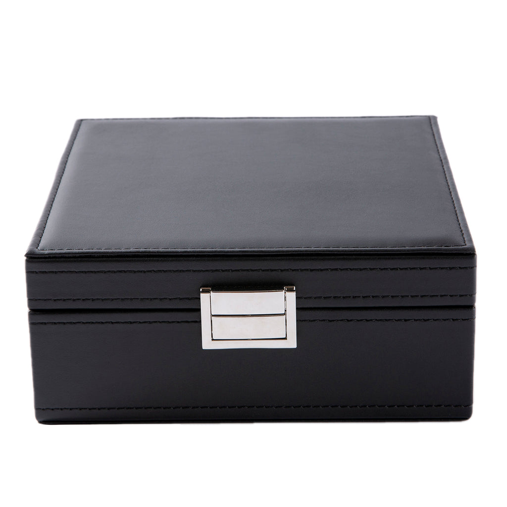 AEELLEEA-50 Slot Black Jewelry Organizer Box with Large Mirror, Earring Storage Case for Necklaces, Earrings & Bracelets