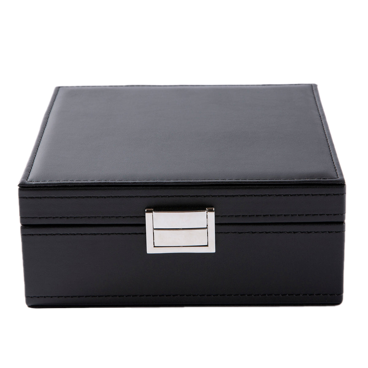 AEELLEEA-50 Slot Black Jewelry Organizer Box with Large Mirror, Earring Storage Case for Necklaces, Earrings & Bracelets
