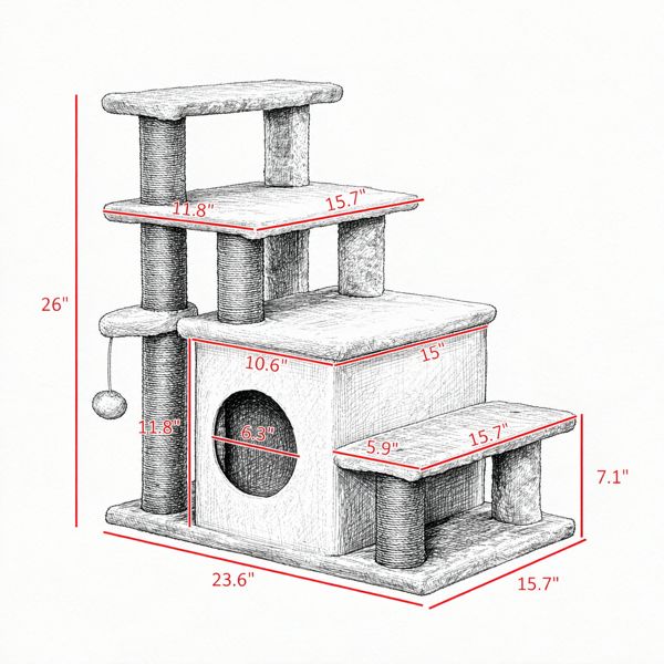 Cat Tree Cat Tower 26 Inch, Multi Level Cat Tree with Condo Scratching Post, Plush Cat Tower with Hanging Toy for Indoor Cats