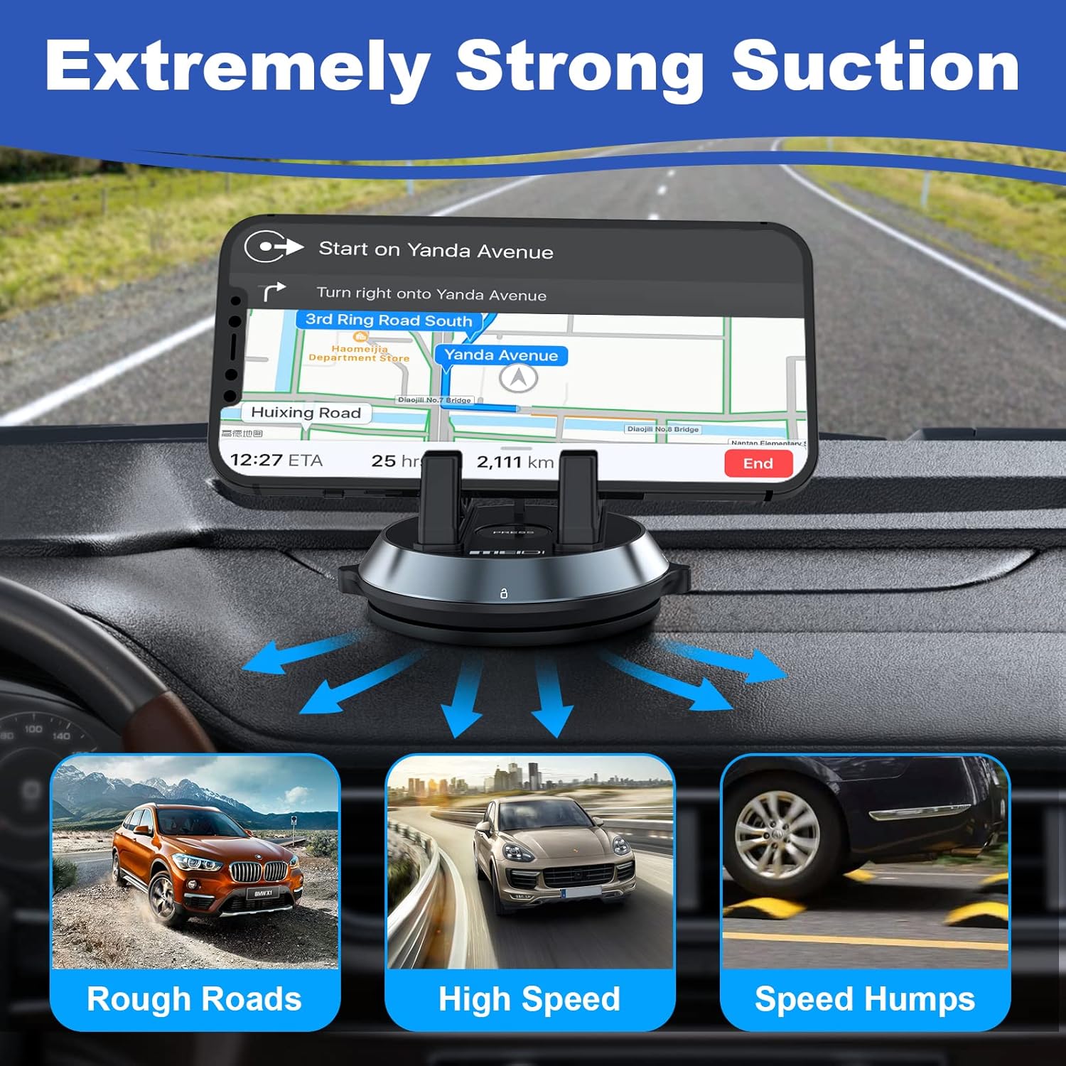 360° Rotating Car Phone Holder For Dashboard, Washable & Reusable Silicone Mount, Anti-Slip Cell Phone Stand For Car & Desk, Universal Compatible With IPhone Samsung Android Phones