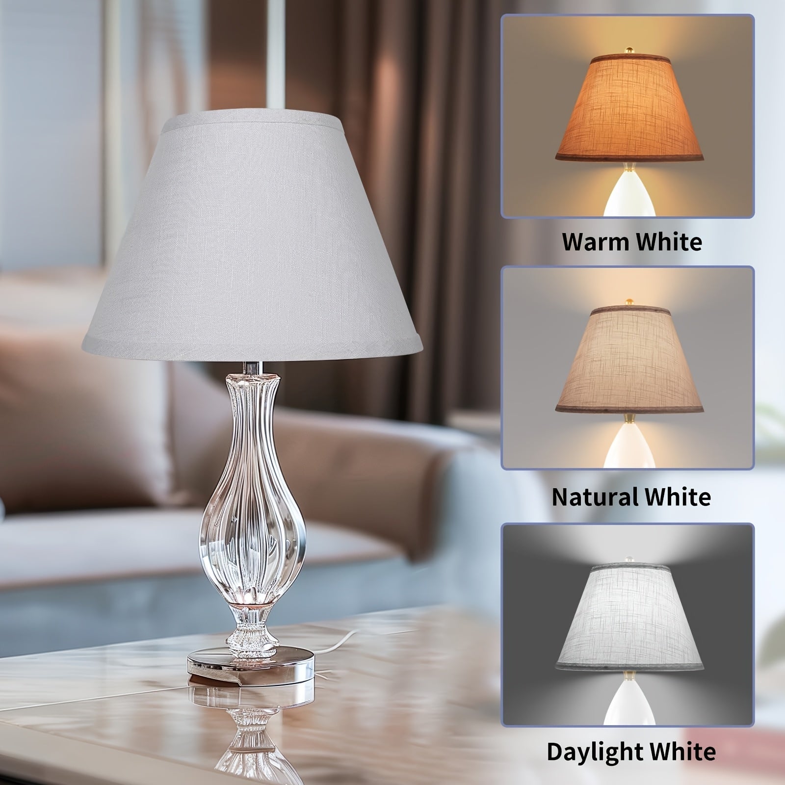 Set of 2 White Linen Barrel Lamp Shades, 7" Top x 13" Bottom x 9" High, Spider Fitter with 7" Harps for Table & Floor Lamps