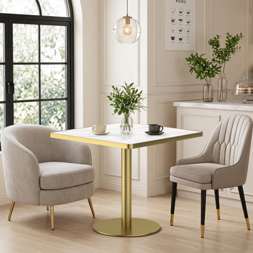 AEELLEEA 31.5-Inch Square Dining Table, White Marble-Look Top with Gold Metal Pedestal Base, Modern Kitchen Table