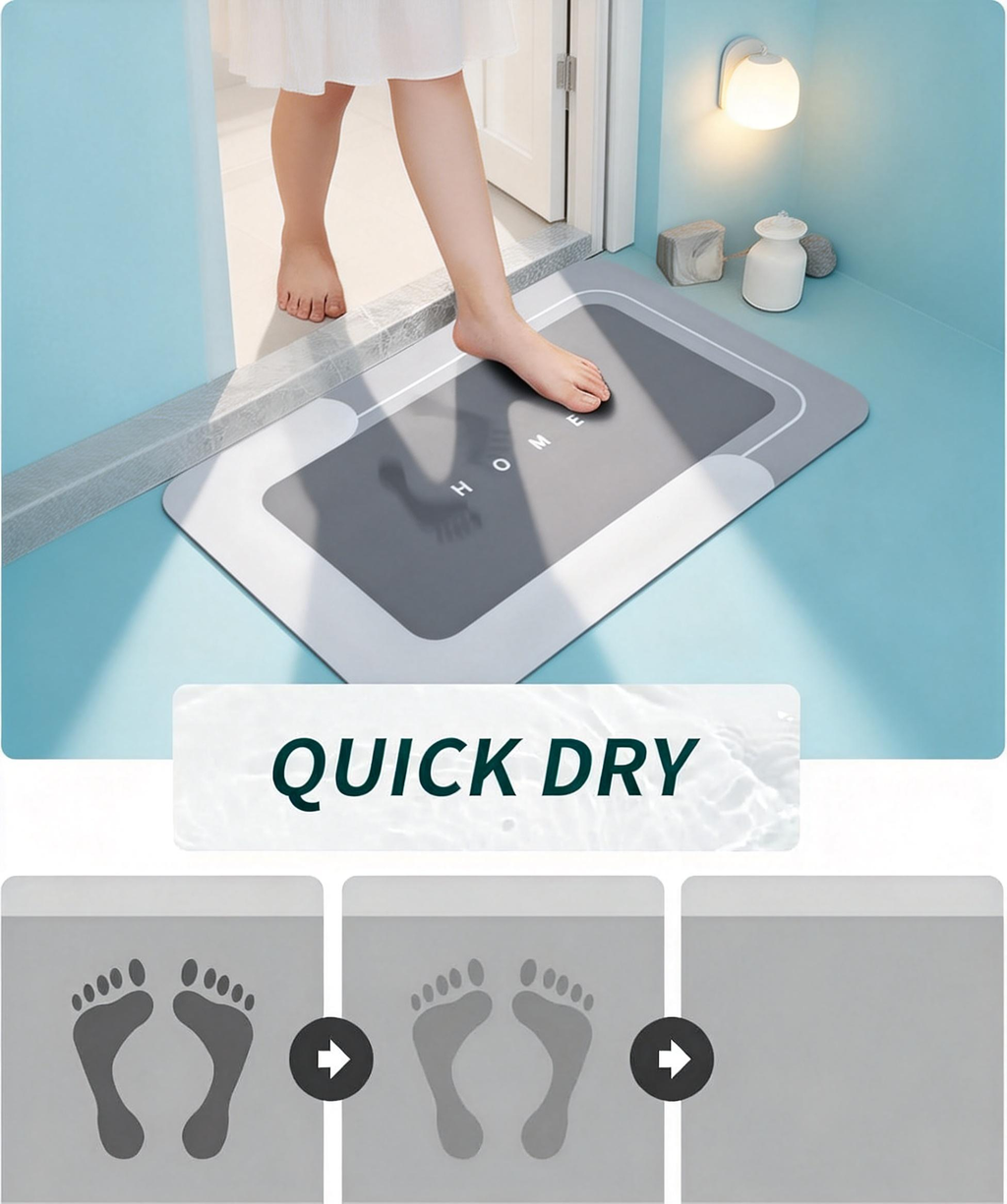 AEELLEEA Diatomite Bathroom Mats Set of 3, Quick Dry Absorbent Non Slip Bath Rugs, U-Shaped Toilet Mat for Bathroom Kitchen