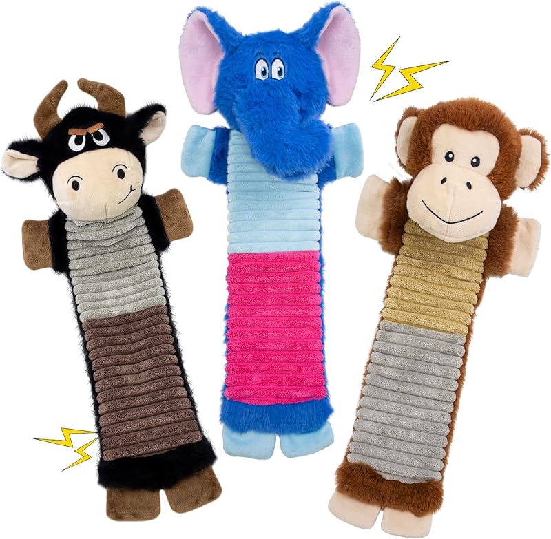 5 Pack No Stuffing Dog Squeaky Toys, Dog Chew with Crinkle and Squeaker, Cute Animal Plush to Keep Them Busy, Suitable for Large and Aggressive Chewers