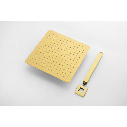 AEELLEEA 10 Inch Square Rain Shower Head with 7.9 Inch Ceiling Mount Arm, Brushed Gold Overhead Rainfall Shower for Bathroom