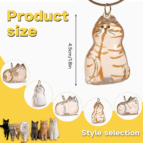 AEELLEEA Cat Hair Keepsake Keychain, Clear Cat-Shaped Capsule Pendant, 1.8 Inch Pet Fur Memory Charm, Gift for Cat Lovers