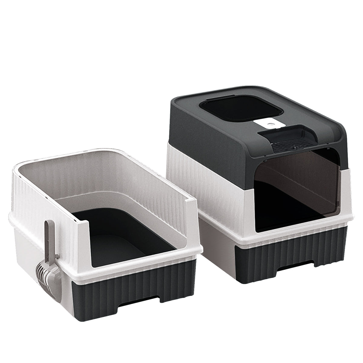 Enclosed Cat Litter Box with Lid, Anti-Tracking Fence, Drawer Tray & Scoop, Odor Control, Large, for Indoor Cats - Black, Gray, Blue, Pink