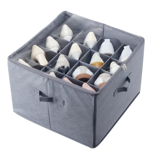 Under Bed Shoe Storage Organizer, 16 Compartments with Adjustable Dividers, Clear Window & Reinforced Handles, Breathable.