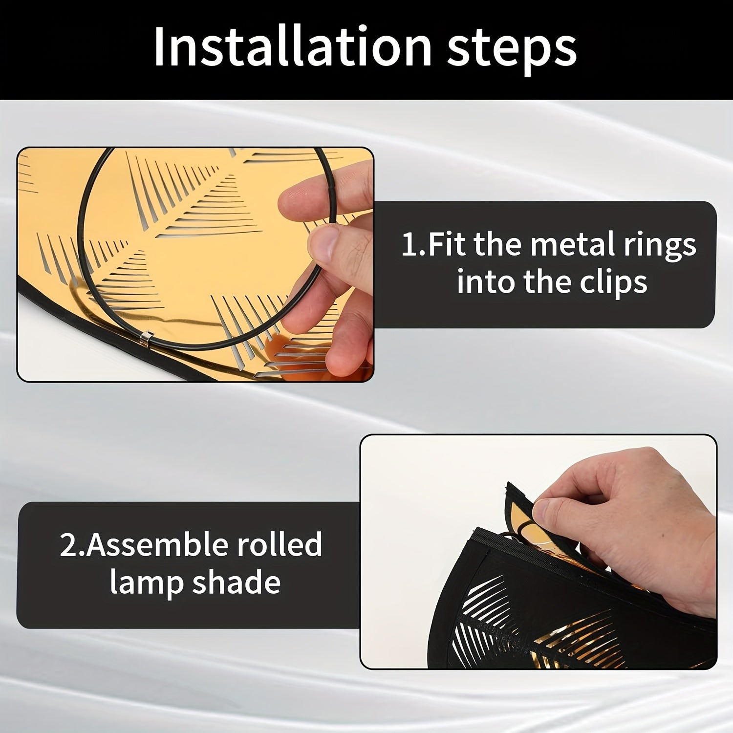 Black Geometric Cutout Cylinder Lamp Shade, Roll-Up Fabric Shade with Gold Lining for Pendant, Sconce & Table Lamps