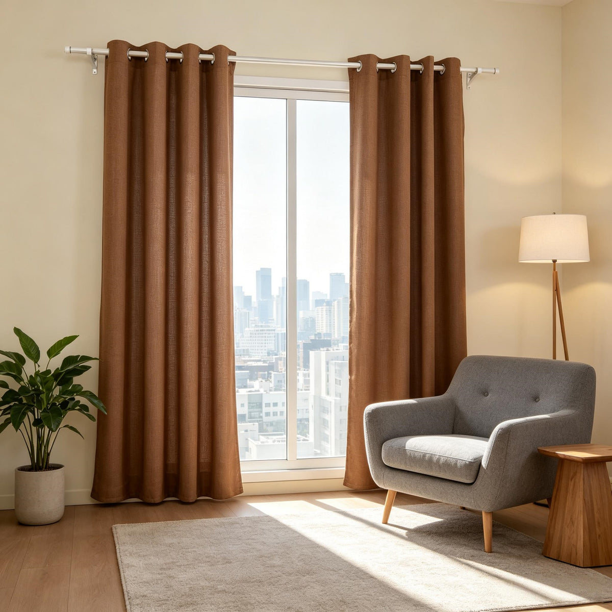 Light Filtering Linen Textured Curtains 2 Panels, Grommet Window Drapes for Living Room Bedroom, Privacy Semi Sheer Curtains