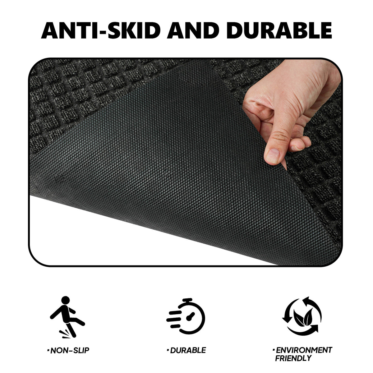 AEELLEEA Low Profile Rubber Border Doormat, Polypropylene Grid Surface Dirt Trapping Entry Mat, Non Slip Outdoor Indoor Welcome Mat for Front Door