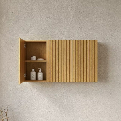 41" Wide Wall Mounted Bathroom Cabinet, Fluted Wood Storage with Double Doors Shelves, Modern Wall Cabinet for Bathroom Kitchen Living Room