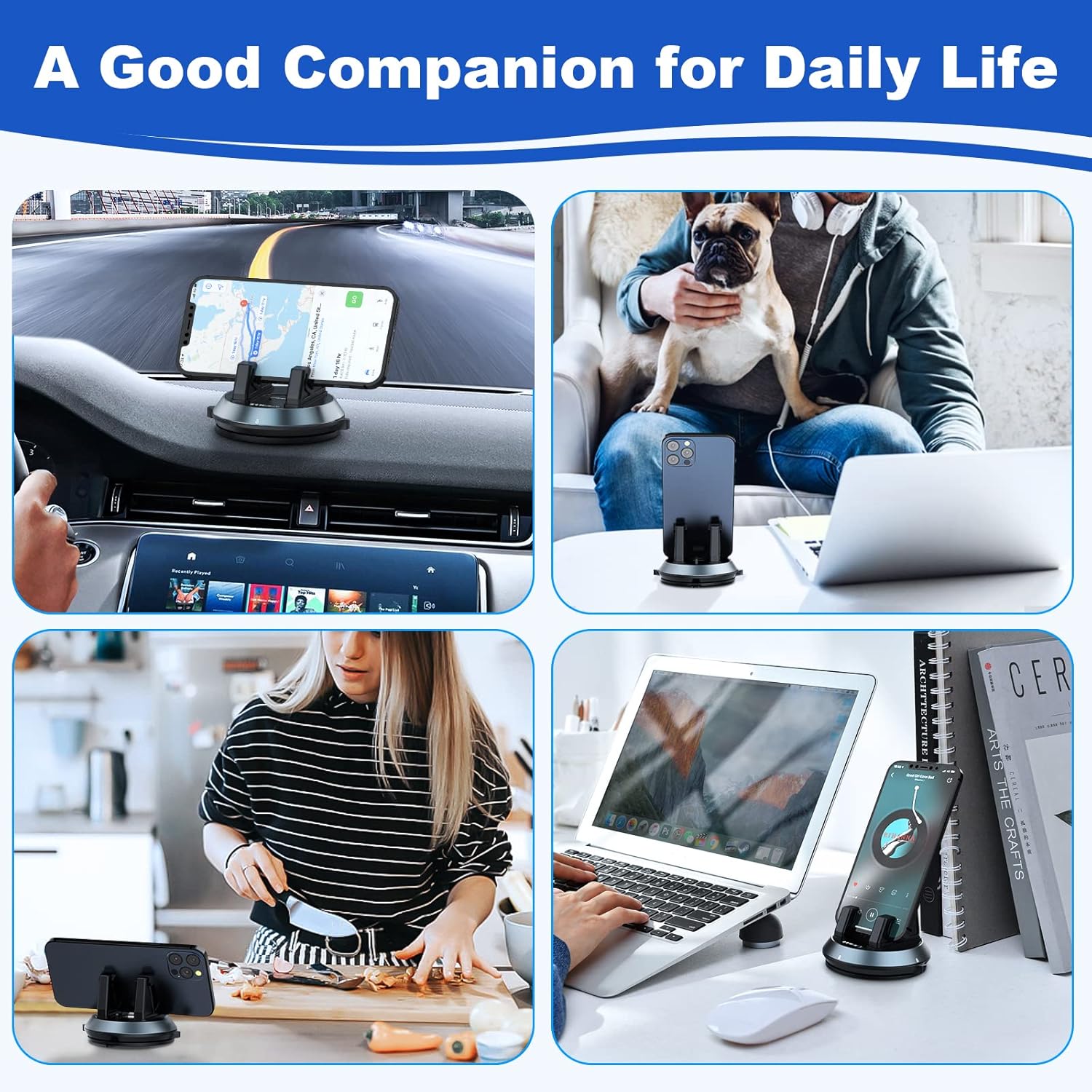 360° Rotating Car Phone Holder For Dashboard, Washable & Reusable Silicone Mount, Anti-Slip Cell Phone Stand For Car & Desk, Universal Compatible With IPhone Samsung Android Phones