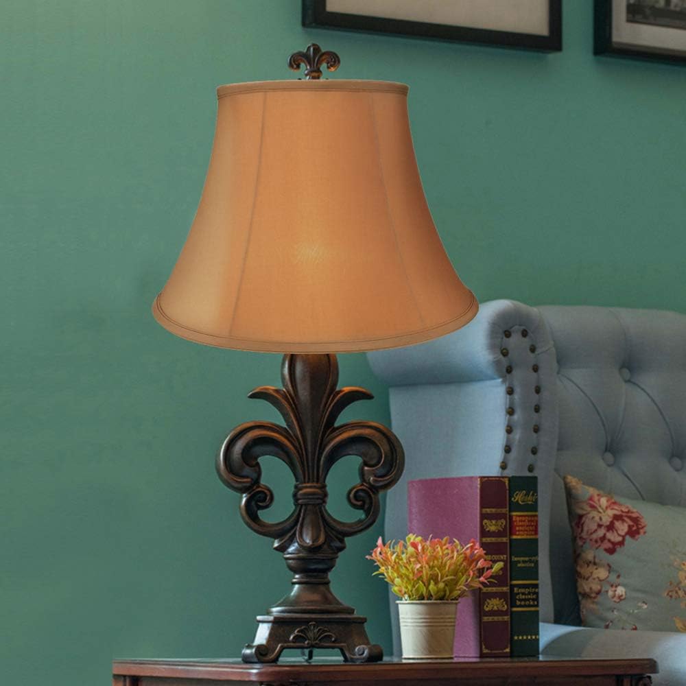 ALUCSET Royal Style Linen Bell Lamp Shade Light Brown 8 x 14 x 9 in