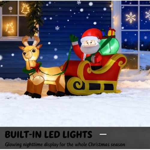 AEELLEEA 8FT Inflatable Santa Sleigh with 2 Reindeer, Pre-Lit LED Christmas Outdoor Yard Decoration