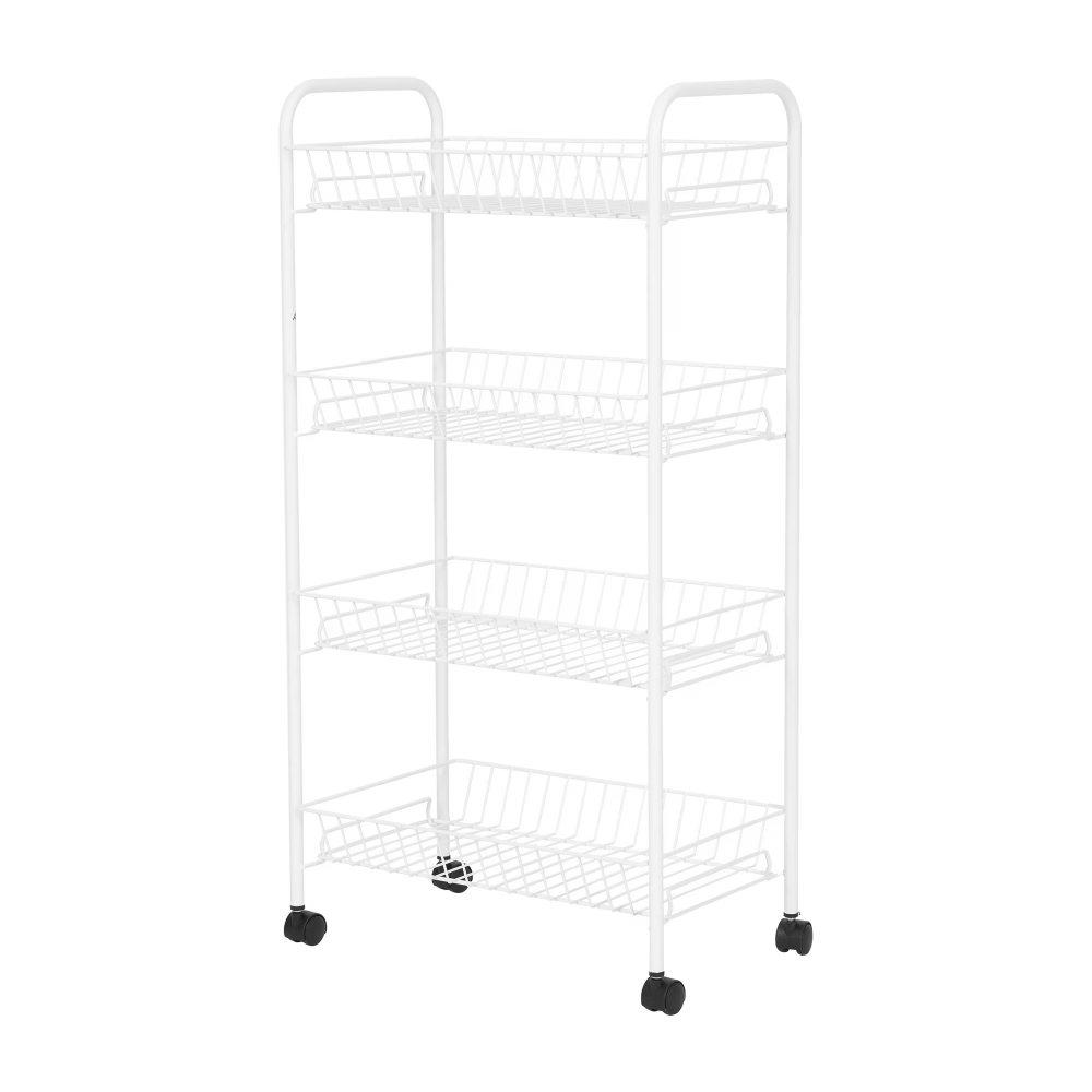 AEELLEEA 4-Tier Rolling Metal Wire Basket Cart, White Mobile Storage Organizer with Wheels, Utility Rack for Bathroom, Laundry & Kitchen