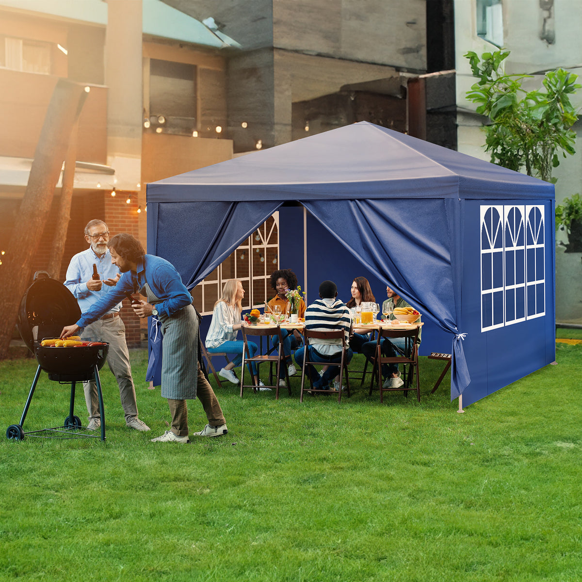 AEELLEEA 10'x10' Outdoor Gazebo Canopy Tent, Waterproof UV Resistant Pop Up Patio Shelter with Sidewalls & Windows for Party, BBQ, Wedding